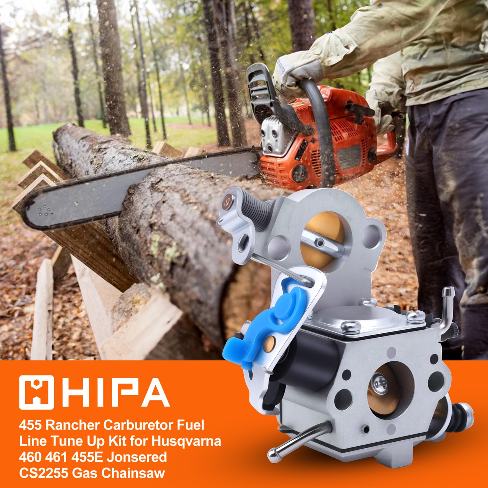 455 Rancher Carburetor for Husqvarna 460 461 455E 455 Rancher Tune Up Kit Jonsered CS2255 Gas Chainsaw Replaces WTA-29 544227401 503282101 with 537255701 Air Filter Spark Plug Fuel Line All In One Kit - Image 3