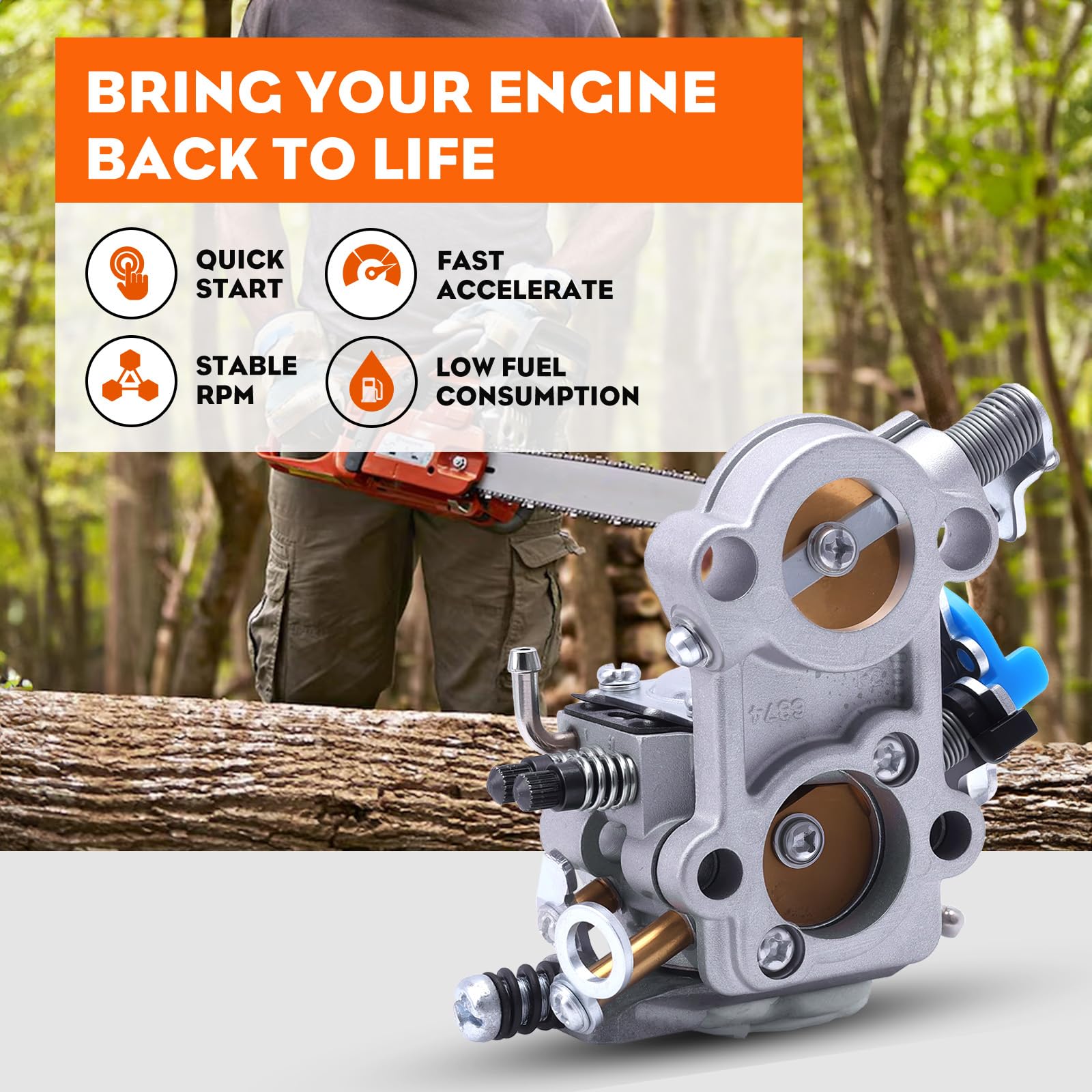 455 Rancher Carburetor for Husqvarna 460 461 455E 455 Rancher Tune Up Kit Jonsered CS2255 Gas Chainsaw Replaces WTA-29 544227401 503282101 with 537255701 Air Filter Spark Plug Fuel Line All In One Kit - Image 6