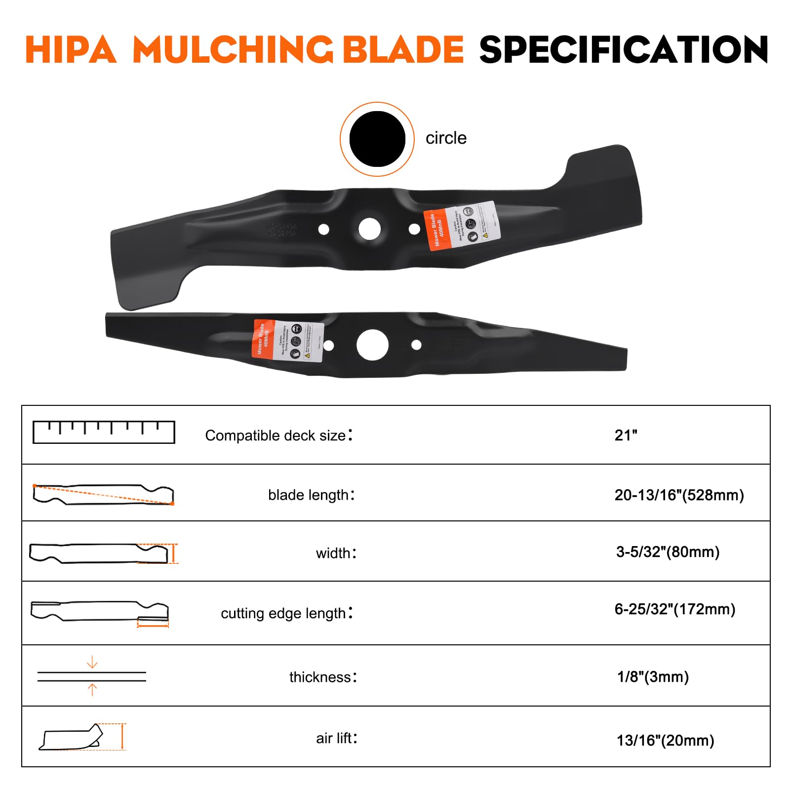 Hipa 08720-vh7-000 Mulching Blade Set for Hon-da HRR2169 HRR2169VKA HRX217 HRX537 GCV160 Series 21 Inch Walk-Behind Mower 72531-VH7-000 & 72511-VH7-000 Blade Kit - Image 4