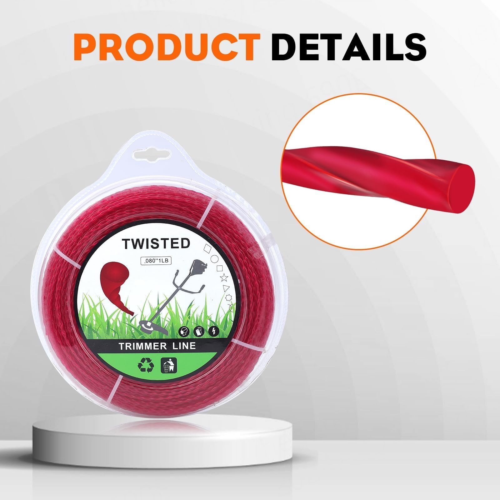Hipa 1-Pound .080” Trimmer Line Heavy Duty, Commercial Round Twist String Trimmer Line, Weed Eater String 0.080, 2.0 mm/080-Inch by 472-foot, Red - Image 9