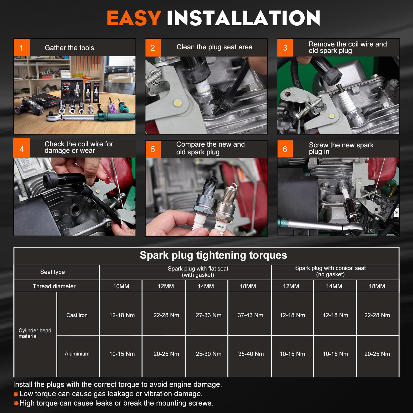 Hipa 10 PACK RC12YC Spark Plug for BS 491055S 491055 491055T 692051 792015 5066 Kohler 12 132 02-S John Deere M78543 M87543 - Image 8