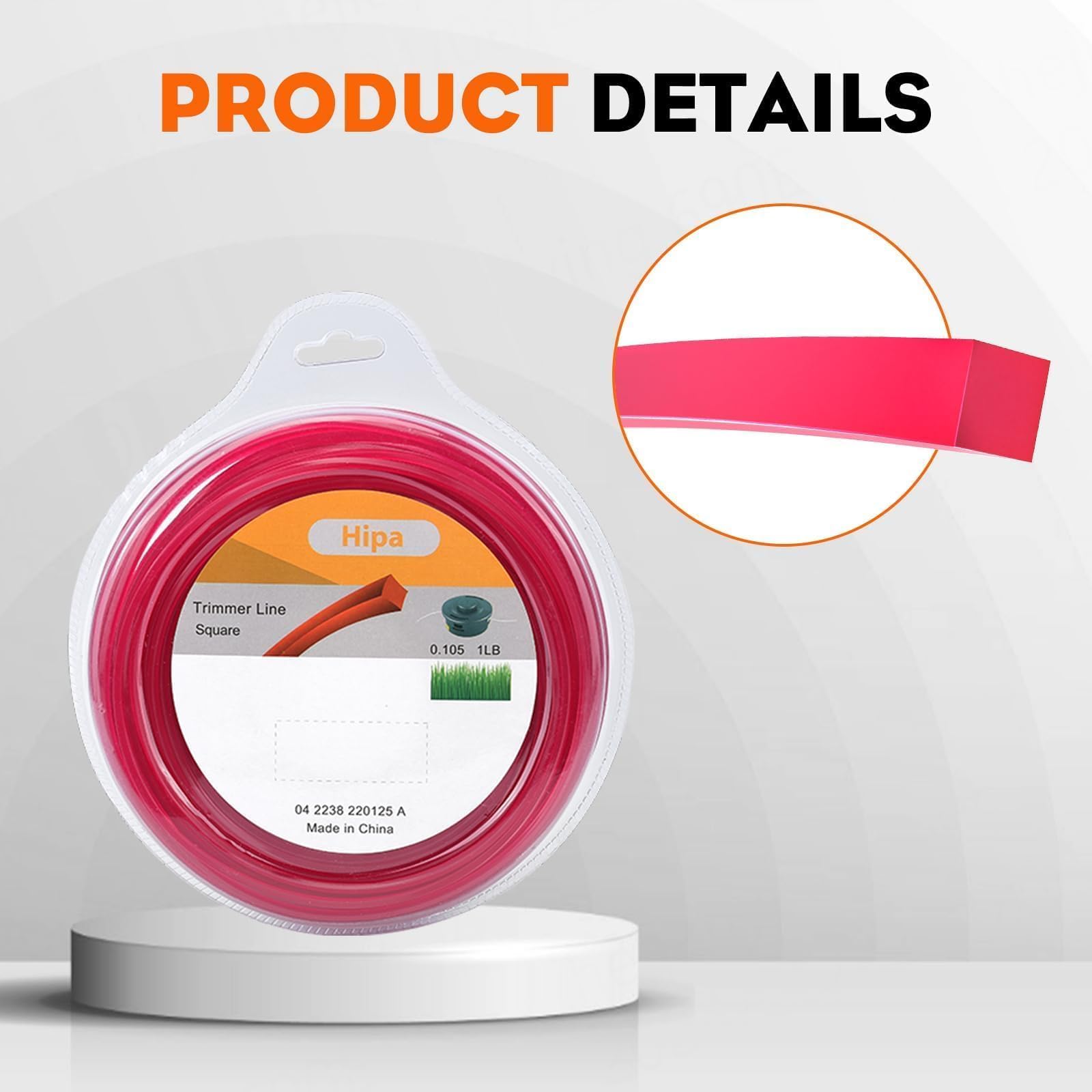 Hipa .105” 1-Pound by 203-foot Trimmer Line Square,Commercial 2.7 mm/105-Inch String Trimmer Line,Weed Eater String 105,Red,SOAK for 24H Before Using - Image 8