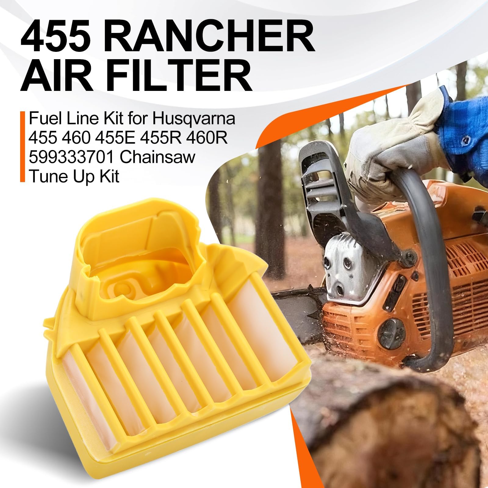 Hipa 2 Pack Air Filter Fuel Line for Husqvarna 455 Rancher Parts 460 455E 455R 460R 599333701 Gas Chainsaw Fuel Filter Spark Plug Primer Bulb Tune Up Kit - Image 3