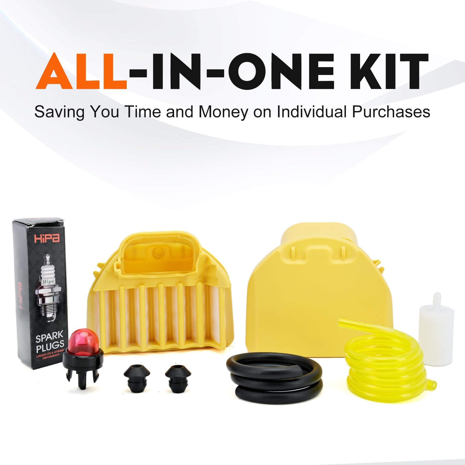 Hipa 2 Pack Air Filter Fuel Line for Husqvarna 455 Rancher Parts 460 455E 455R 460R 599333701 Gas Chainsaw Fuel Filter Spark Plug Primer Bulb Tune Up Kit - Image 4