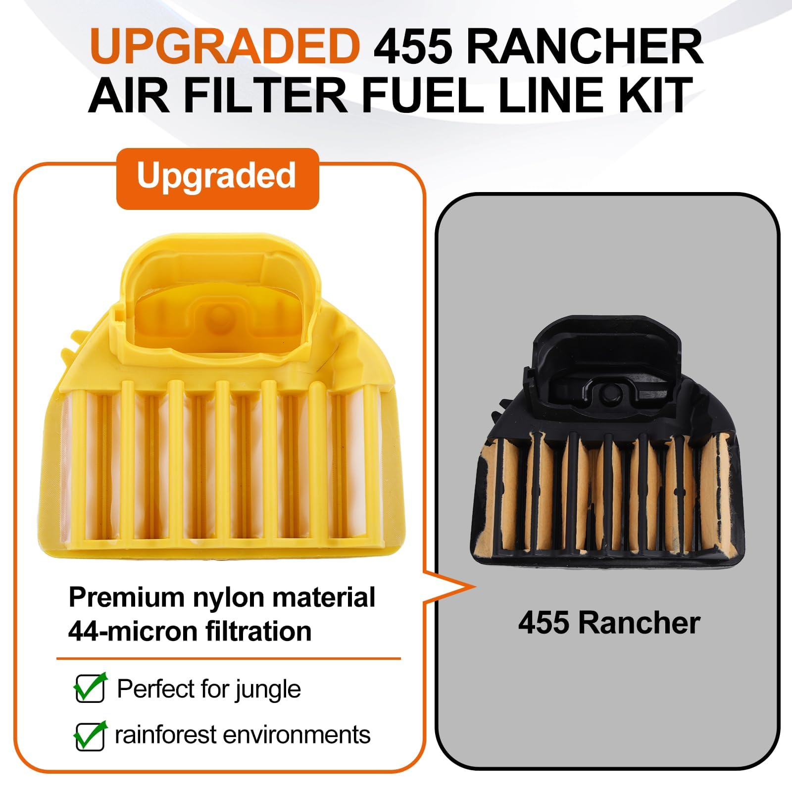 Hipa 2 Pack Air Filter Fuel Line for Husqvarna 455 Rancher Parts 460 455E 455R 460R 599333701 Gas Chainsaw Fuel Filter Spark Plug Primer Bulb Tune Up Kit - Image 6