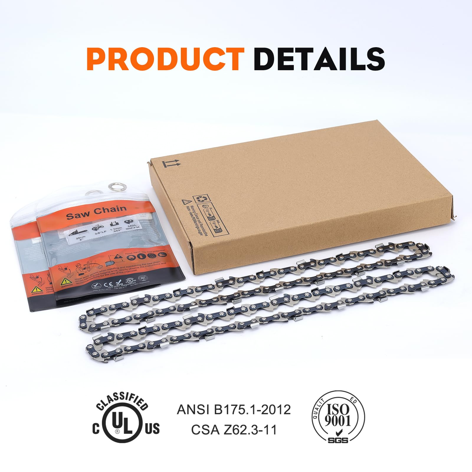 Hipa 2 Pack PS720 8 Inch Pole Saw Chain 3/8" LP Pitch .043" Gauge 34DL for Worx WG310 De-walt DCPS620 R34 Trimmer Plus PS720 Electric Pole Saw Chainsaw Chain Replacement - Image 7