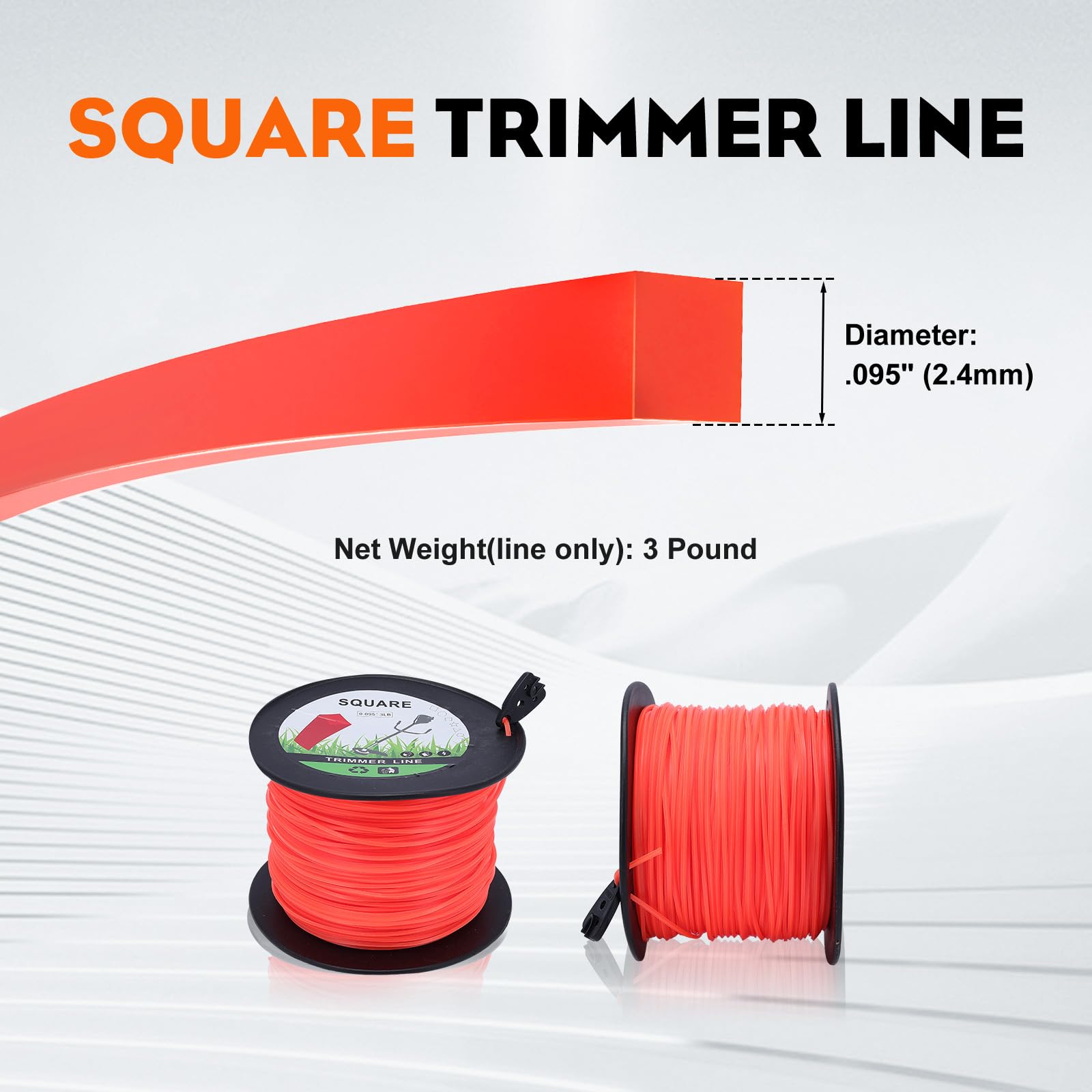 Hipa 3 Pound .095" String Trimmer Line Heavy Duty, 0.095 inch Square WeedEater String, Weed Wacker String Compatible with Most Trimmer Brushcutters Standard Models - Image 3