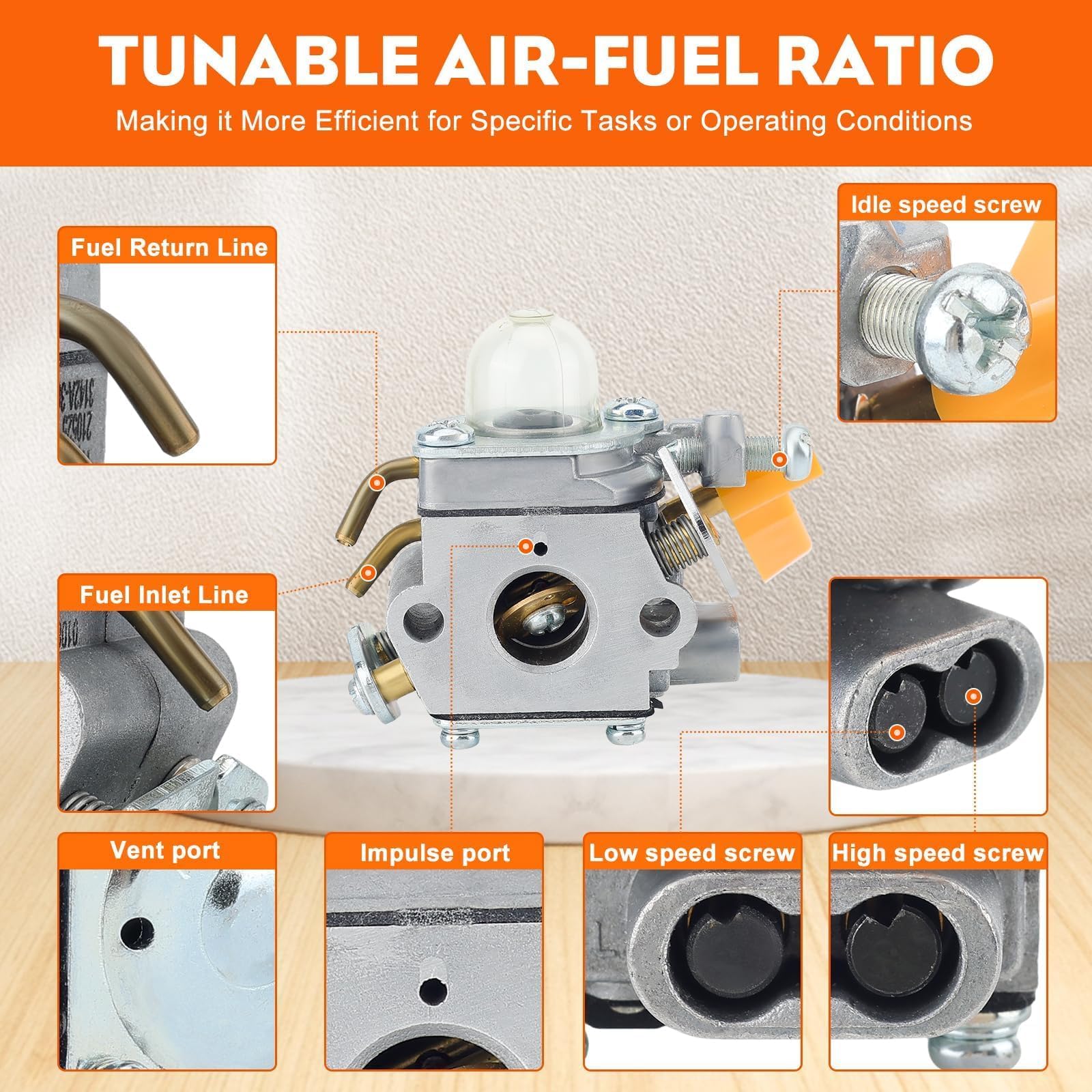 Hipa 308054043 CS26 SS26 Carburetor for Ryobi Homelite SS30 CS30 EX26 BC30 26cc TP30 SX135 25cc RY09050 TP26 30cc Trimmer Leaf Blower Replace 308054013 309368003 308054077 308054003 C1U-H60 - Image 3