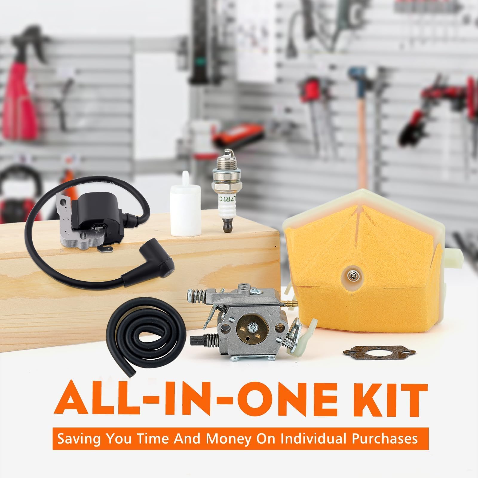 Hipa 55 51 Rancher Carburetor Ignition Coil Air Filter Kit for Husq Rancher 51 55 50 Chainsaw Parts Replace WT-170-1 503281504 Carb 544018401 Coil 5503608301 Air Filter Rebuild Kit - Image 3