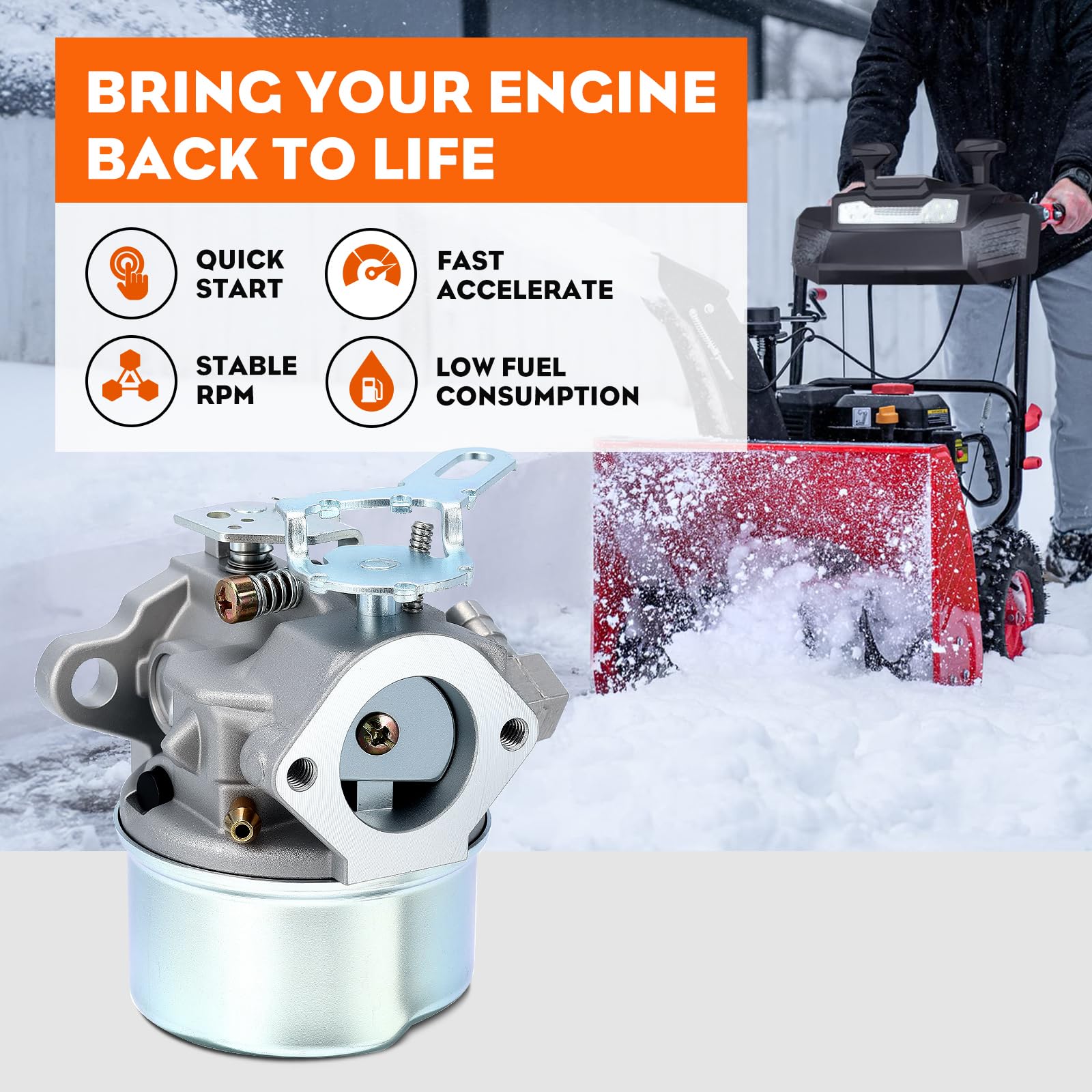 Hipa 640084B 632107A Carburetor Tune Up Kit for Tecumesh 632107 640084A 640084 To-ro 521 524 HSSK40 HSSK50 HS50 HSSK55 LH195SA 4HP 5HP 6HP Snow Blower Engine Models with Control Knob - Image 5