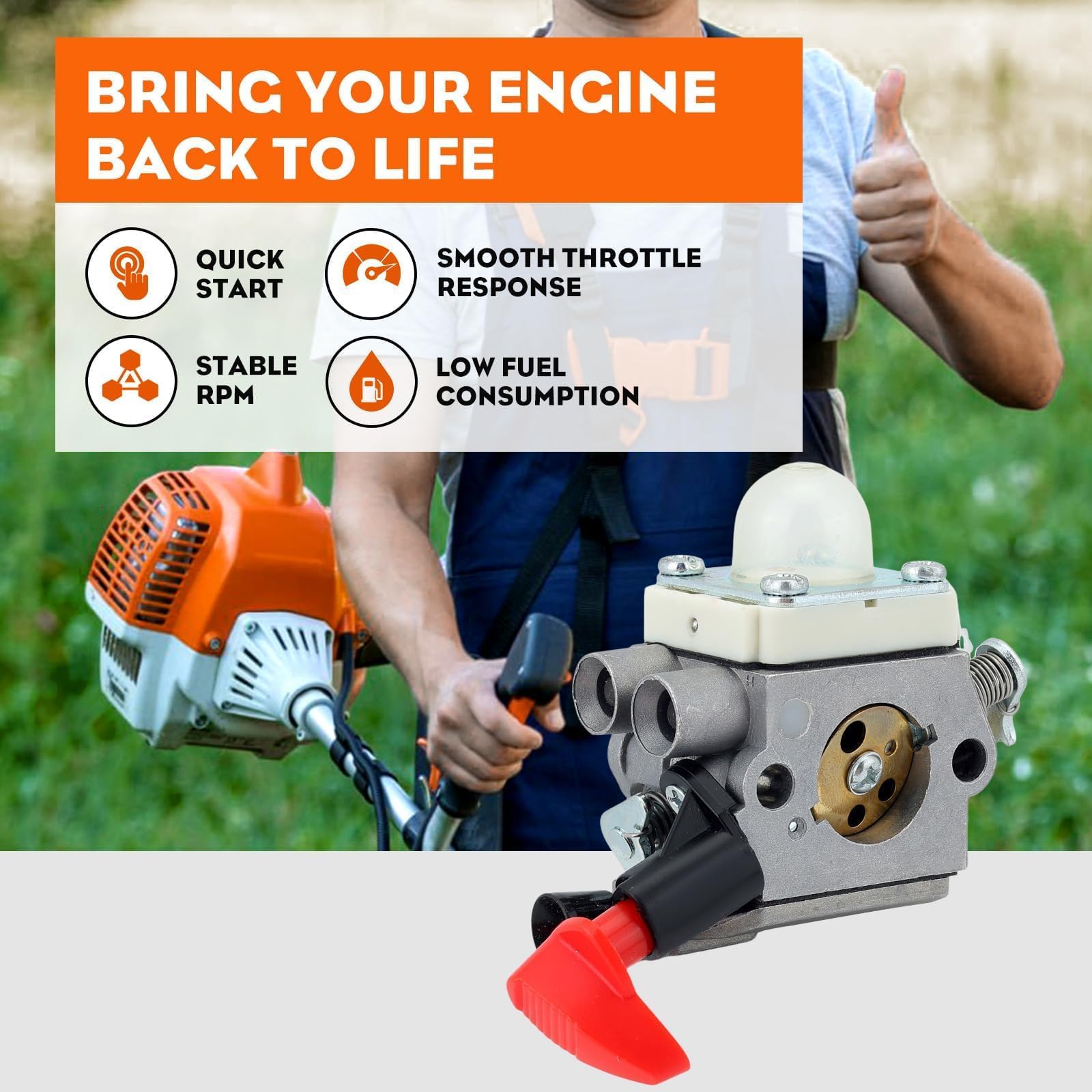 Hipa FS56RC Carburetor for Stihl FS 56 RC FS70R FS56 KM56RC FS70 FS70RC FS56C FC70 HT56C KM56 FC56 FS50 HL56K HT56 FS56R FS70C KN56 KM56C Trimmer Brushcutter Replace 4144 120 0608 C1M-S267A - Image 4