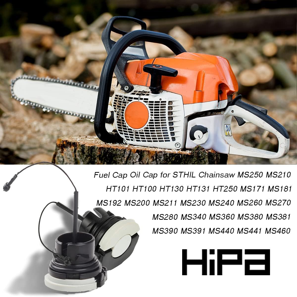Hipa Fuel Cap + Oil Cap for STIHL Chainsaw MS171 MS181 MS192T MS200 MS210 MS241 MS250 MS251 MS250 MS260 MS290 MS340 MS360 HT100 HT130 HT131, Replace 0000 350 0525/0526 - Image 3