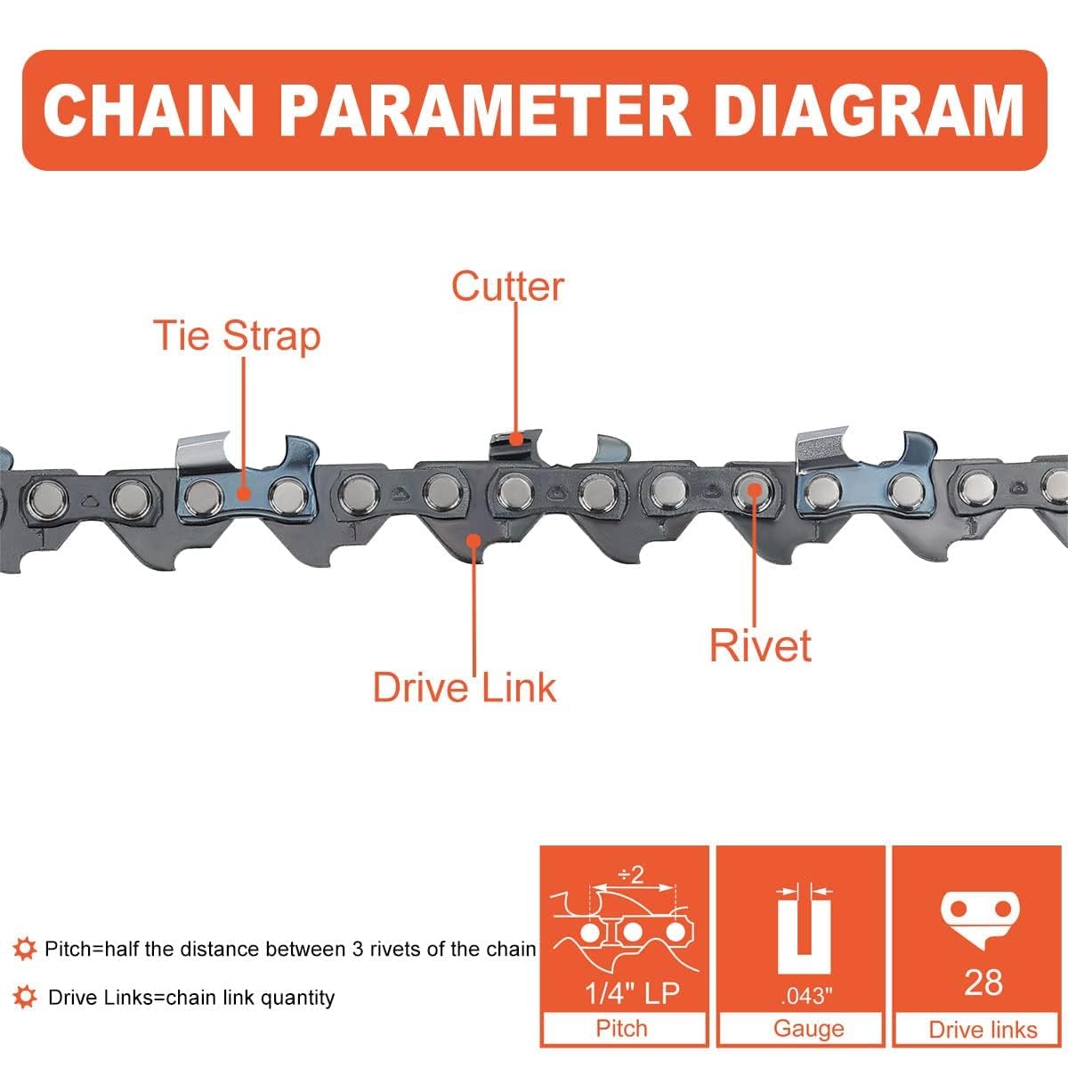 Hipa GTA26 4 Inch Mini Saw Chain 1/4" Mini-pitch .043 Gauge 28 Drive Link for Stihl GTA 26 Pruner Chainsaw Replace 36700000028,71 PM3 28,3670 005 0028 (4 Chains) - Image 5